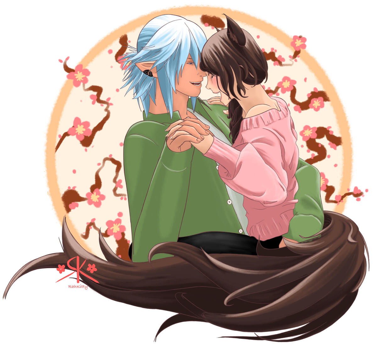 Half body, 2 characters, simple background