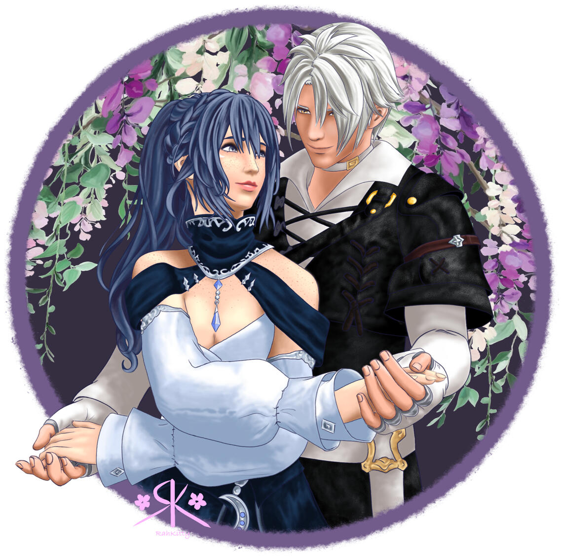 Half body, 2 characters, simple background