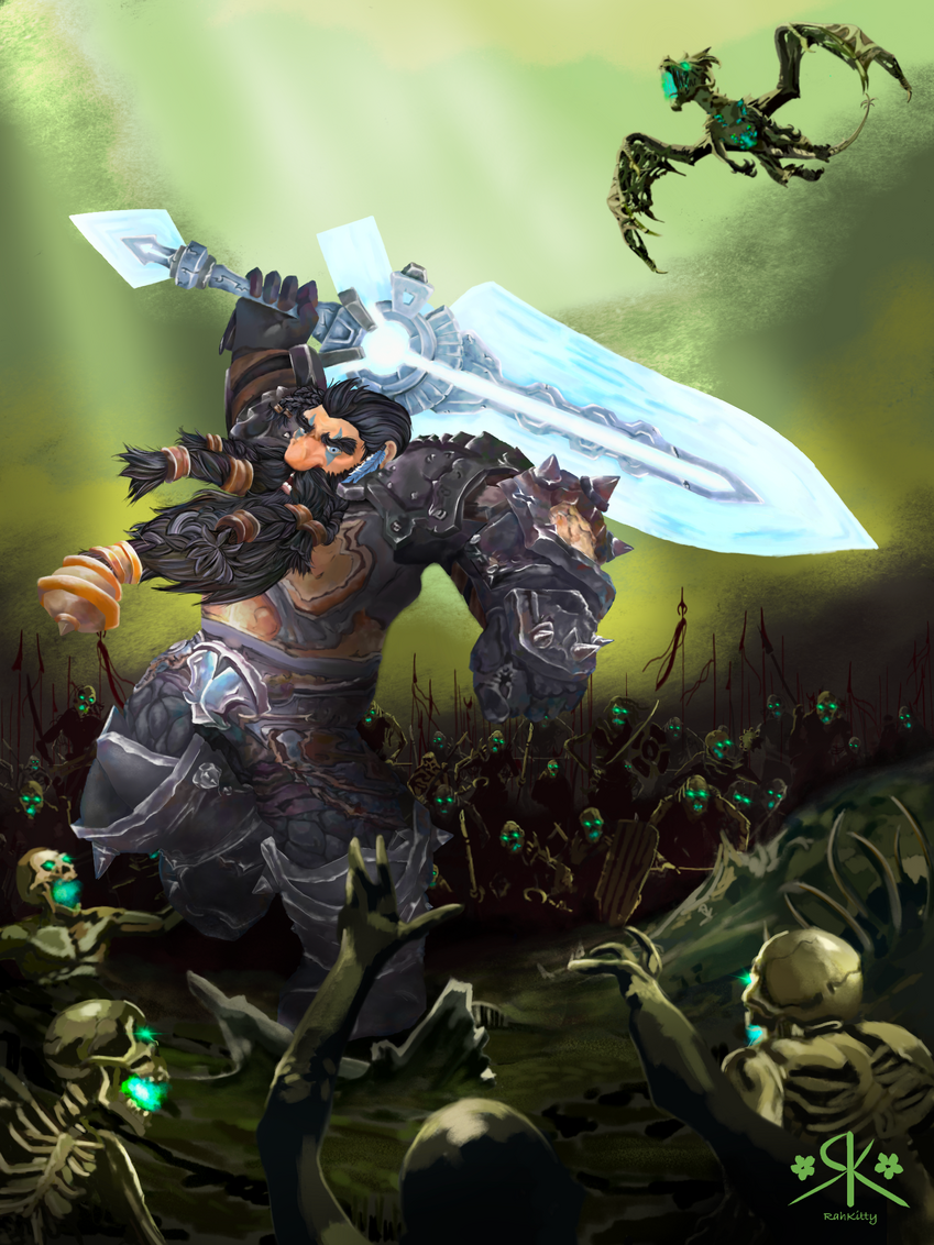 Full body, weapon, armor, very complex/themed background - (this is an older piece and my style has updated since it's creation)