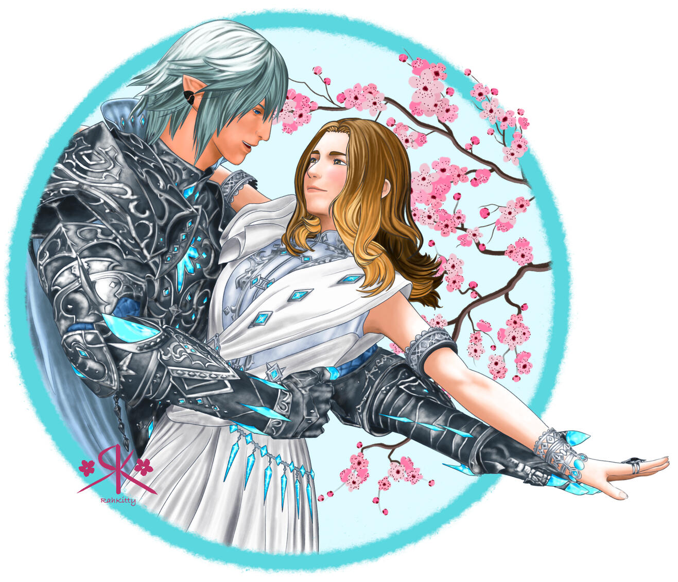 Half body, 2 characters, armor/complex design, simple background